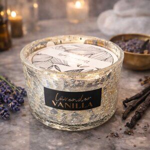 NWT Northern Lights Lavender Vanilla Mercury Crackled Glass Luxury Candle